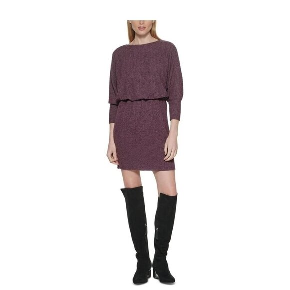 Jessica Howard Missy Women's Blouson Mini Sweater Dress JH1M2368 Purple Size 16 - Picture 1 of 7
